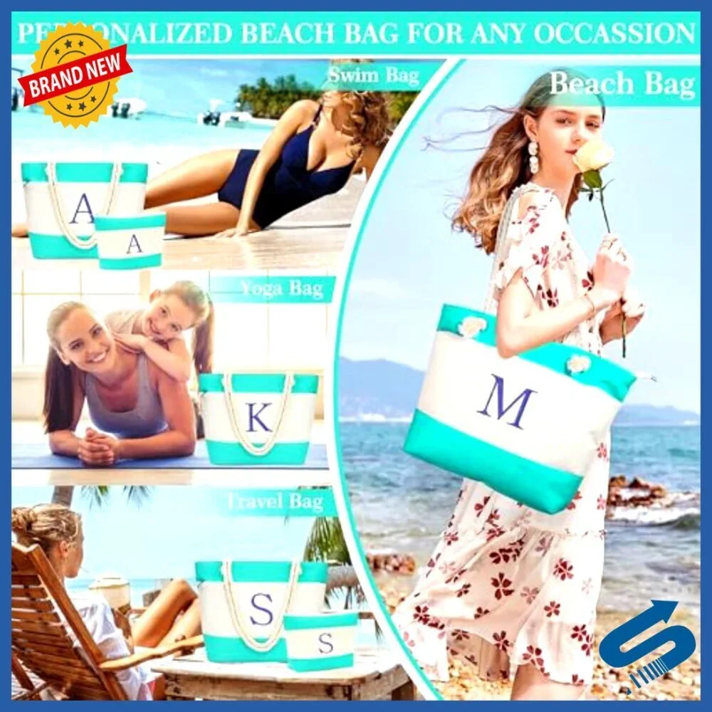 Personalized Monogram Tote Bag Large Waterproof Beach Pool Swim Essentials